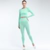 seamless activewear green yoga leggings long sleeves tops sets