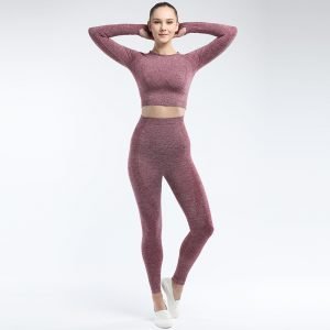 seamless activewear wine yoga leggings long sleeves tops sets