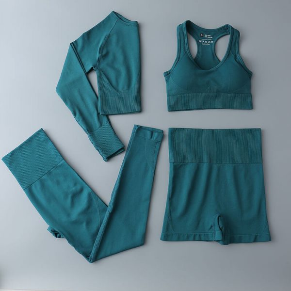 workout clothes women sets 4pcs dark green