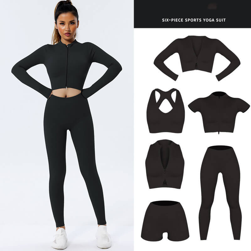 leggings workout clothes wholesale set 6pcs black